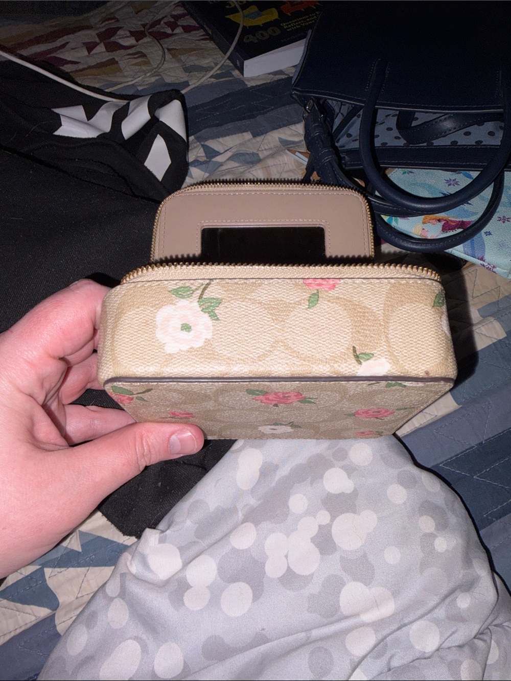 Coach Cream Zip Wallet with Pink Floral Print and Gold Hardware - Picture 7 of 8